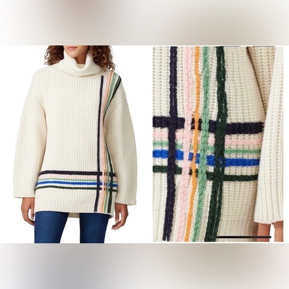 Tory Burch Sport Merino Wool Hand Embroidered Striped Turtleneck Sweater ✨ XS - Picture 1 of 7